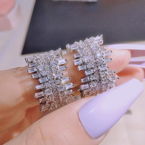 New Luxury 925 Sterling Silver Irregular Silver Eternity Band Ring - Picture 7 of 9